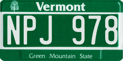 VT license plate NPJ978