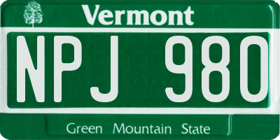 VT license plate NPJ980