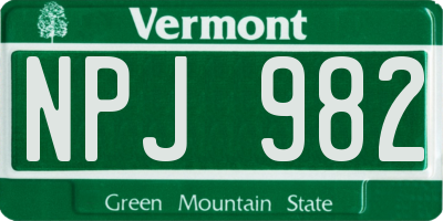 VT license plate NPJ982