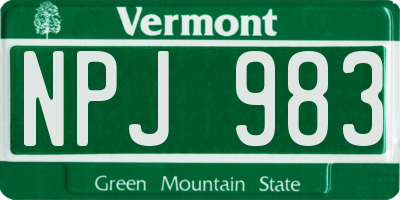 VT license plate NPJ983