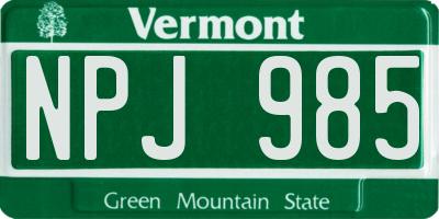 VT license plate NPJ985