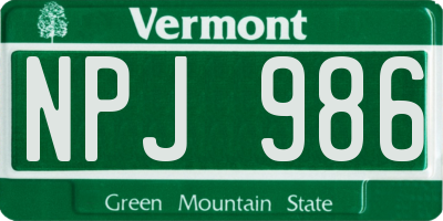 VT license plate NPJ986