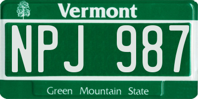 VT license plate NPJ987