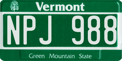 VT license plate NPJ988