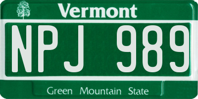 VT license plate NPJ989
