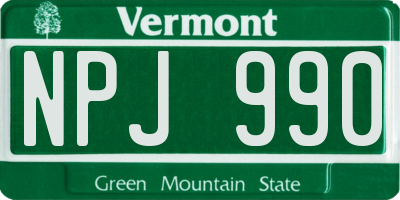 VT license plate NPJ990