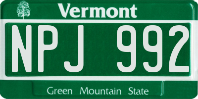 VT license plate NPJ992
