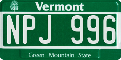 VT license plate NPJ996