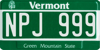VT license plate NPJ999