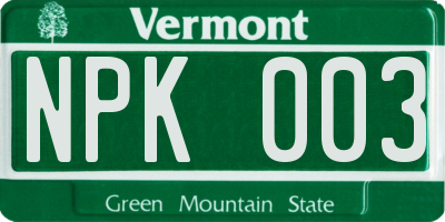 VT license plate NPK003