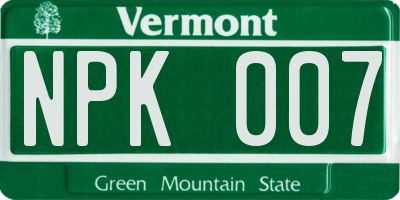 VT license plate NPK007