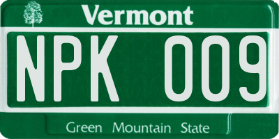 VT license plate NPK009