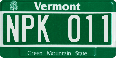 VT license plate NPK011