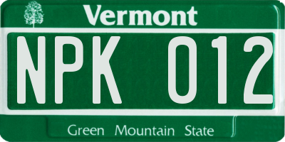 VT license plate NPK012