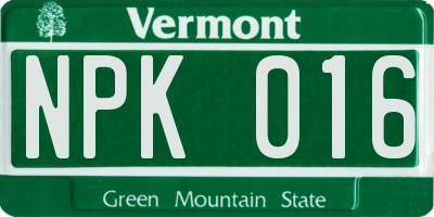 VT license plate NPK016