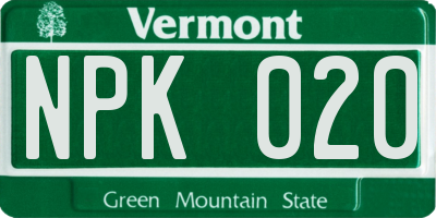 VT license plate NPK020