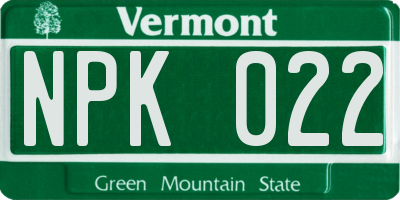 VT license plate NPK022