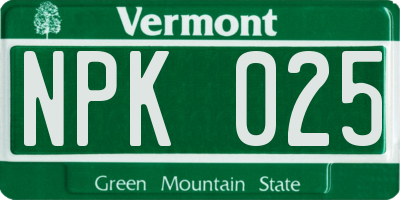 VT license plate NPK025