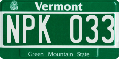 VT license plate NPK033