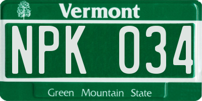 VT license plate NPK034