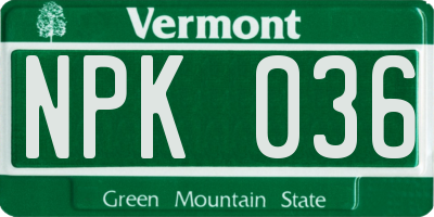 VT license plate NPK036