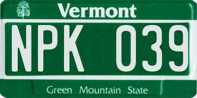 VT license plate NPK039