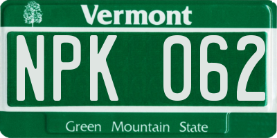 VT license plate NPK062