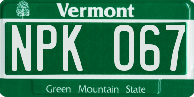 VT license plate NPK067