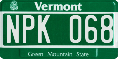 VT license plate NPK068