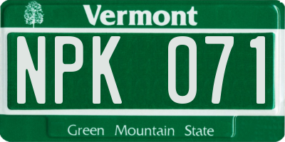 VT license plate NPK071