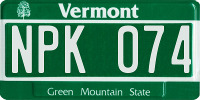 VT license plate NPK074