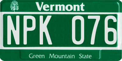 VT license plate NPK076