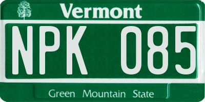 VT license plate NPK085