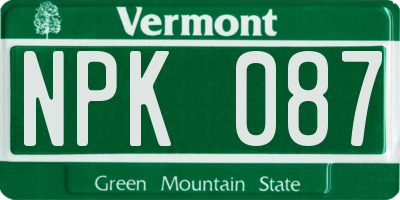VT license plate NPK087
