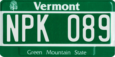 VT license plate NPK089