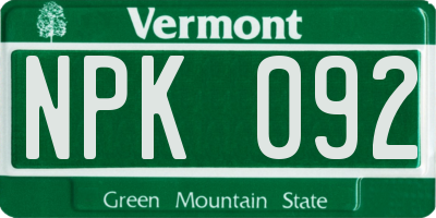 VT license plate NPK092