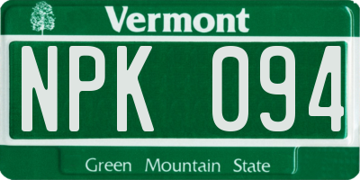 VT license plate NPK094