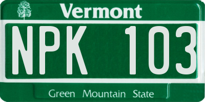 VT license plate NPK103