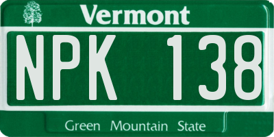 VT license plate NPK138