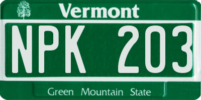 VT license plate NPK203