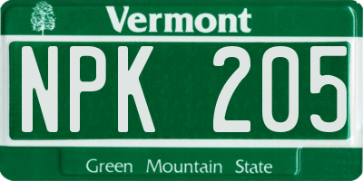 VT license plate NPK205
