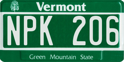 VT license plate NPK206