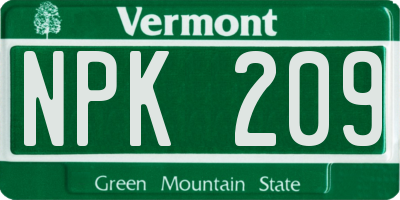 VT license plate NPK209