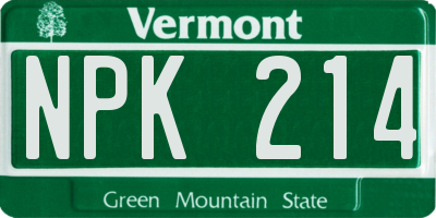 VT license plate NPK214