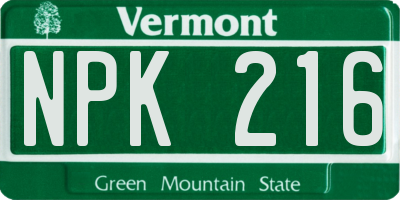 VT license plate NPK216