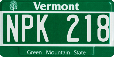 VT license plate NPK218