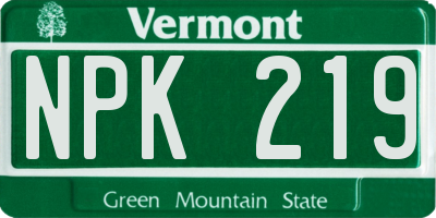 VT license plate NPK219
