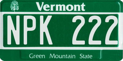 VT license plate NPK222