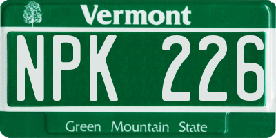 VT license plate NPK226