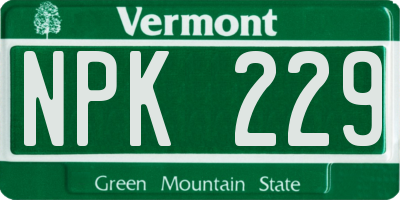 VT license plate NPK229